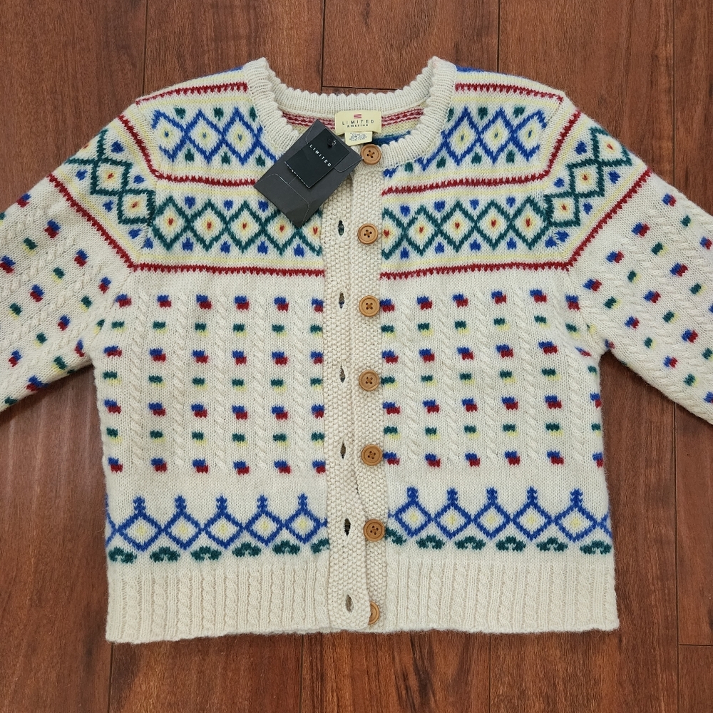 VINTAGE LIMITED AMERICA 100% WOOL CARDIGAN